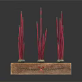 Decorative Wooden Incense Holder With Multiple Red Incense Sticks And Carvings