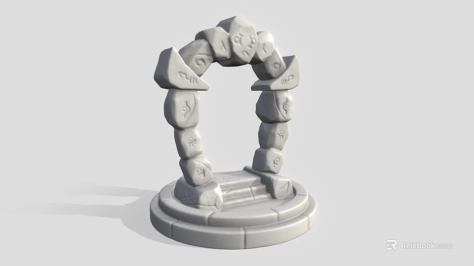 Stone Archway Structure With Carved Stones Circular Design And Pedestal Base 3d model 