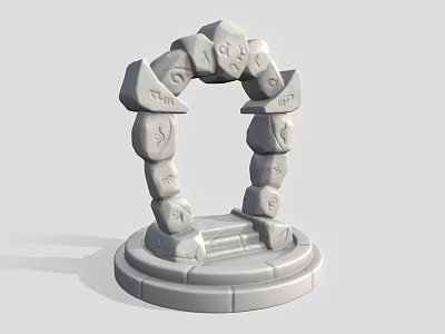 Stone Archway Structure With Carved Stones Circular Design And Pedestal Base 3d model