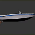 Modern White and Blue Boat with Open Deck Seating Area and Console Design