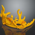 Yellow Crown Shaped Sculpture With Flame Details And Rose Carvings On Smooth Reflective Surface