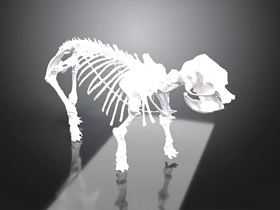 White Animal Skeleton Display On Black Reflective Surface With Detailed Structure 3d model