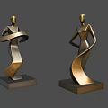 Abstract Human Form Landscape Sculptures With Bronze Colored Flowing Curves And Square Base