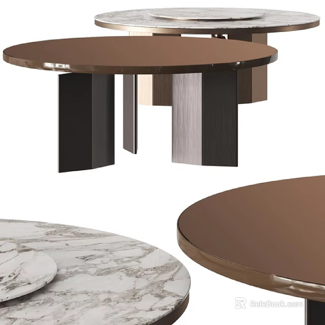 Modern Round Table Design Featuring Metal Base And Marble Tabletop 3d model