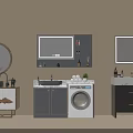 Modern Bathroom Combinations With Mirrors Sinks Washing Machine And Cabinets 3d model