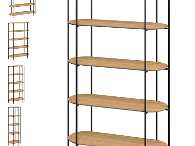 Modern Multi Tier Storage Shelving Unit With Wooden Shelves And Metal Frame 3d model