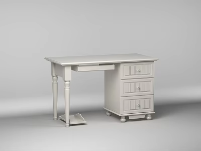 White Modern Desk With Drawers Pull Out Keyboard Tray And Slender Legs 3d model