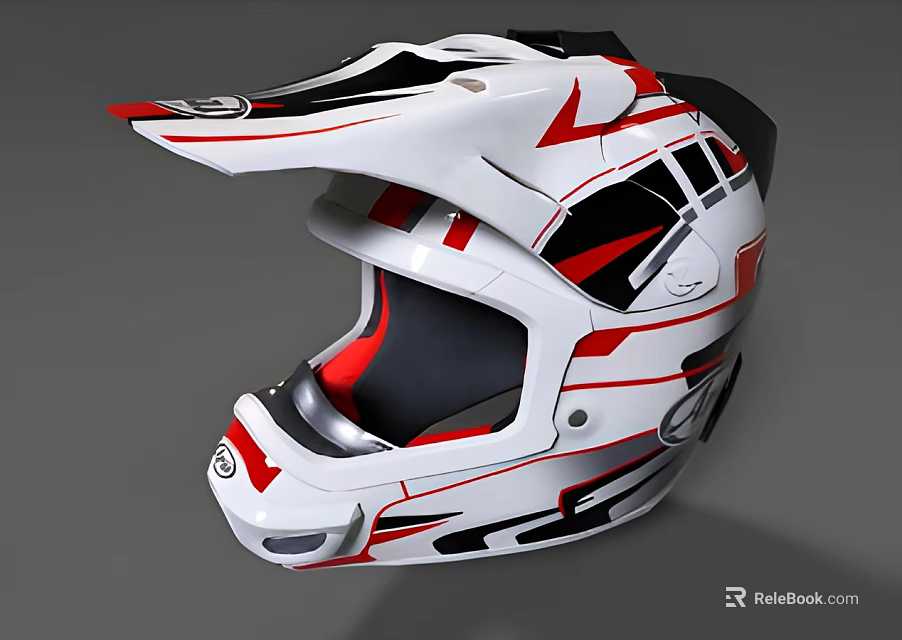 White Red Black Motocross Helmet With Sporty Graphic Design And Protective Visor 3d model 