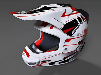White Red Black Motocross Helmet With Sporty Graphic Design And Protective Visor 3d model