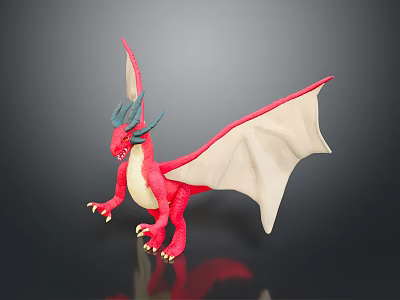 Red Dragon Game Movie Character With White Wings Green Horns And Yellow Claws 3d model
