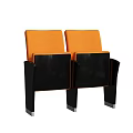 Modern Public Chair With Orange Fabric Seats And Black Metal Frame Design