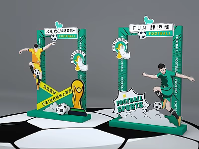 Fun Football Themed Check in Photo Spot With Soccer Players Trophy And Sports Elements 3d model