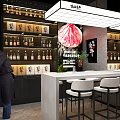 Stylish Modern Restaurant Interior With Chef At Bar Counter And Wine Racks