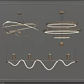 Modern Chandeliers Featuring Circular And Wave Shaped Designs With Metal Frames And Lighting 3d model