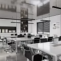 Modern Open Public Office Space Design With White Desks Black Office Chairs And Metal Ceiling