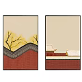 Traditional Chinese Four Panel Wall Art With Steps Tree Branch Snowy Roof And Cat