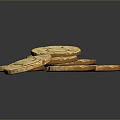 Intricate Sculpture Carving On Stacked Gold Coins With Detailed Designs