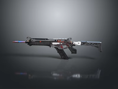 Modern Tactical Rifle Firearm Design With Black Red Accents Scope And Blue Muzzle Effect 3d model