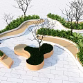 Contemporary Tree Pit Design With Trees Green Plants Curved Pathway And White Pavement