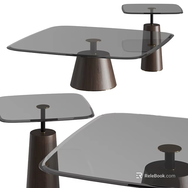 Modern Coffee Table With Glass Top And Wooden Base In Minimalist Design 3d model 