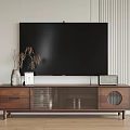 Wooden TV Stand with Glass Doors Drawers and TV Vase Photo Frame Family Sign