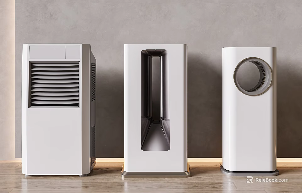 Three Modern White Air Cooler Fans Featuring Different Sleek Designs And Vents 3d model 