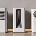 Three Modern White Air Cooler Fans Featuring Different Sleek Designs And Vents