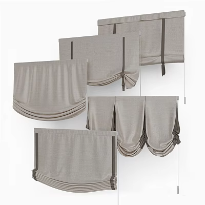 Elegant Gray Roman Blinds With Linen Fabric And Various Designs For Home Windows 3d model