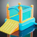 Inflatable Kids Sports Play Equipment with Blue Yellow Orange Slide and Safety Net