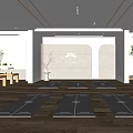 Yoga Fitness Studio With Wooden Floor And Multiple Yoga Mats For Exercise Training