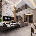 Luxury Modern Double Height Living And Dining Room With Spacious Layout And Soft Ambient Lighting