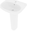 White Ceramic Pedestal Washbasin with Smooth Surface and Single Faucet Hole