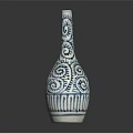 Decorative Blue And White Ceramic Vase With Spiral Patterns And Striped Design