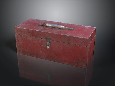 Red Metal Toolbox With Worn Surface Lock And Metal Handle 3d model