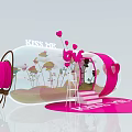 Pink Bottle Decorative Scene With KISS ME Text Hearts Ladder And Flowers