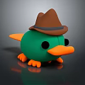 Green Duck Game Character With Brown Hat Orange Beak And Feet