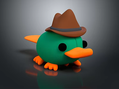 Green Duck Game Character With Brown Hat Orange Beak And Feet 3d model Green Duck Game Character With Brown Hat Orange Beak And Feet 3d model