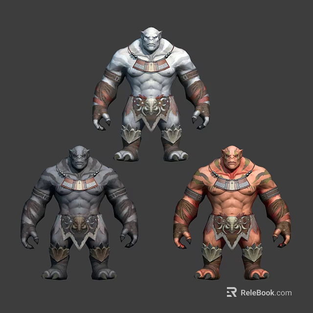 Three Multicolored Muscular Fantasy Characters And Humanoid Creatures With Decorative Armor 3d model 