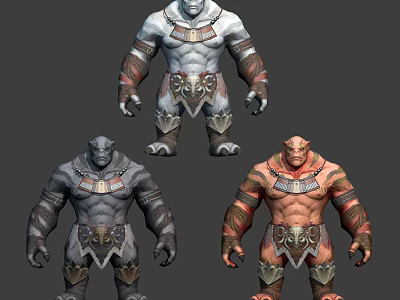 Three Multicolored Muscular Fantasy Characters And Humanoid Creatures With Decorative Armor 3d model