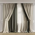 Elegant Beige And Dark Green Double Layer Curtains With Sheer Inner On White Wall Background