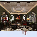 Elegant Private Box Interior With Stained Glass Windows Green Walls Fireplace And Sofa