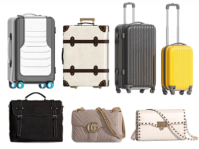 Various Luggage and Handbags with Different Styles Colors Wheels Chains and Rivets 3d model