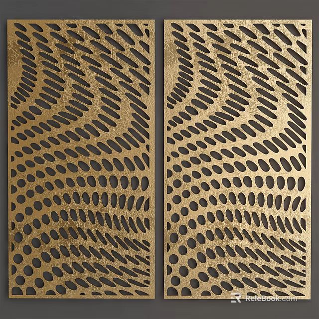 Elegant Gold Room Divider With Wavy Perforated Circular Dot Design 3d model