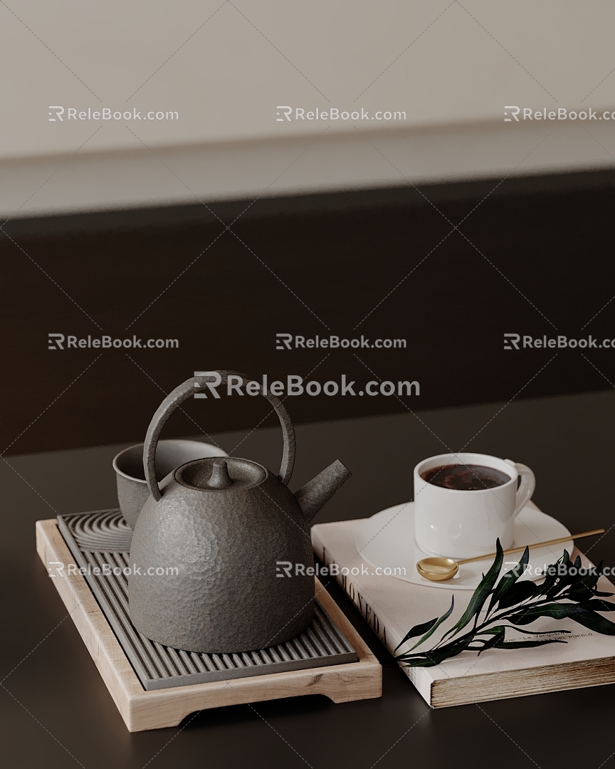 Ornaments combination kitchen utensils cup books teapot 3d model