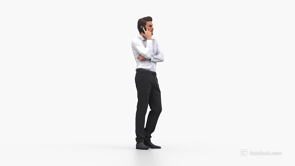 Business Man In White Shirt And Black Pants On Phone Call 3d model 