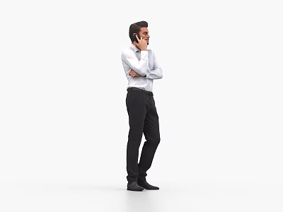 Business Man In White Shirt And Black Pants On Phone Call 3d model