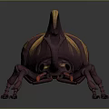Artistic Beetle Sculpture Carving With Purple Yellow Striped Design And Detailed Horns Legs