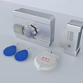 Electronic Lock Set With Silver Body Blue Key Fobs And Emergency Device