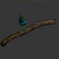 Blue and black bird perched on curved wooden branch against dark background