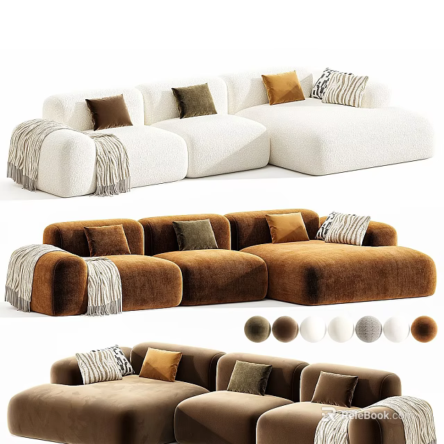 Modern Multi Seater Sectional Fabric Sofa With Various Color Choices And Cozy Decorative Pillows Throws 3d model 